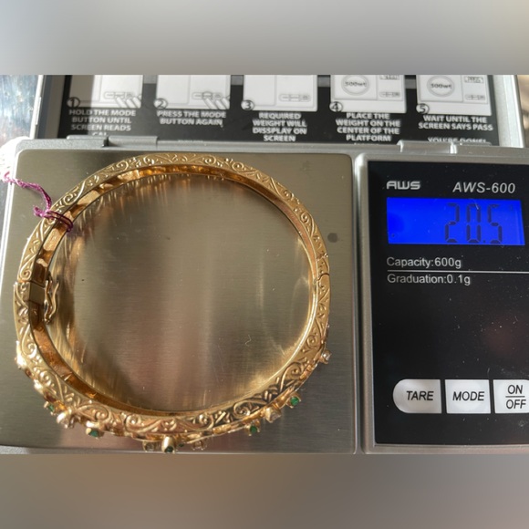 Antique 14 k gold emerald and diamond bracelet - Picture 16 of 16